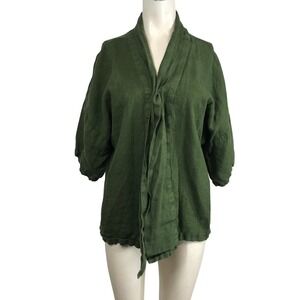 Sand Snow Olive Green 100% Linen Kimono Wrap Jacket Made in Europe OS